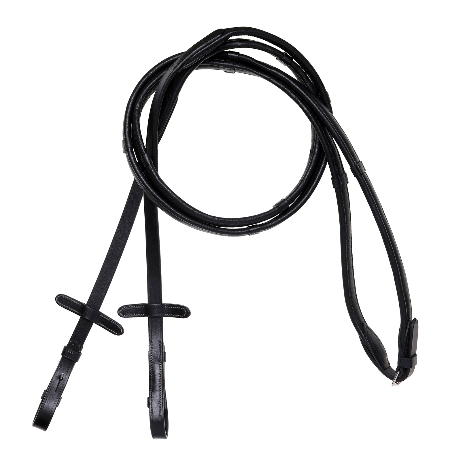 Padded nappa leather reins (flat) with white stitching (silver fittings) (Lumi Pony) (Mini Pony)