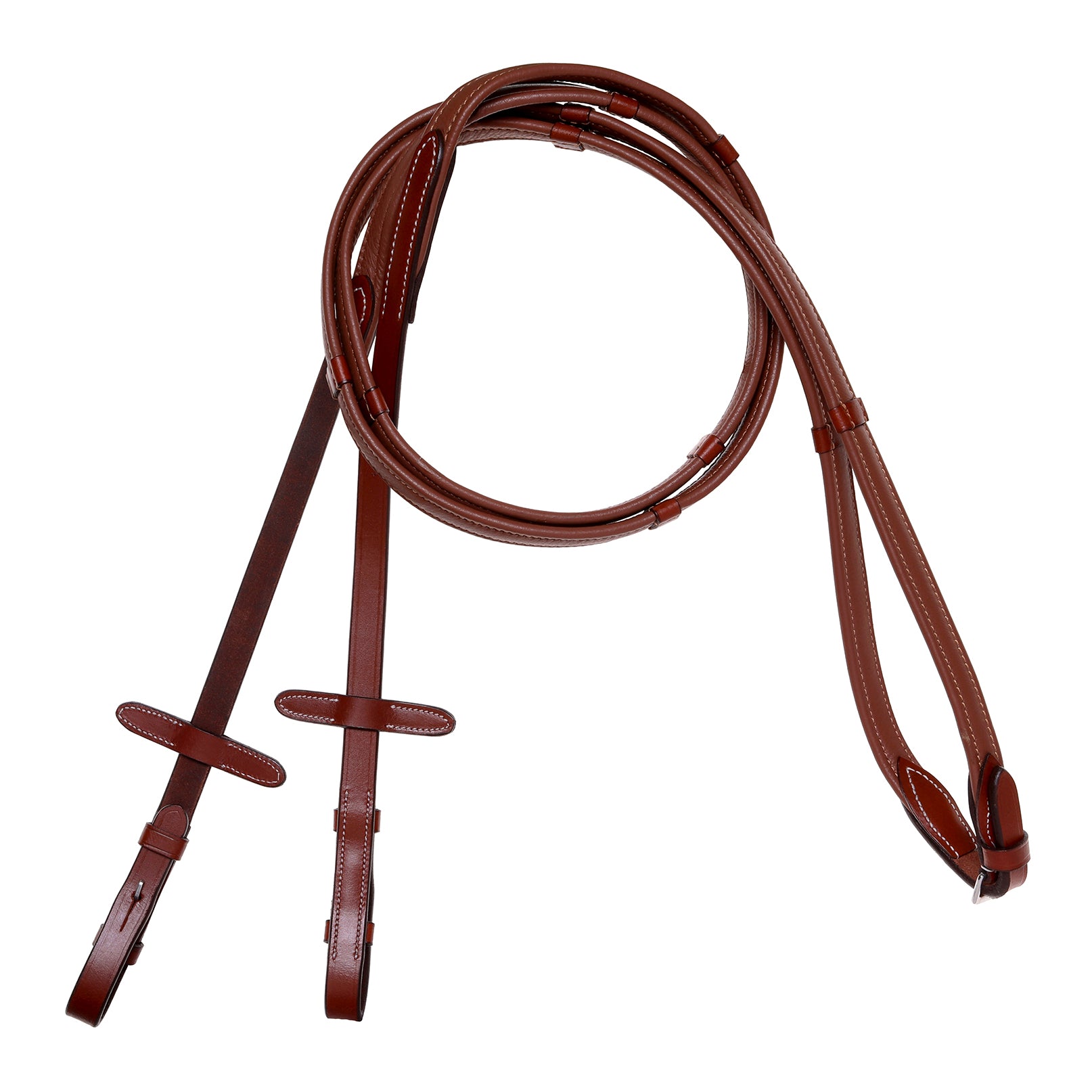 Padded nappa leather reins (flat) with white stitching (silver fittings) - Clearance