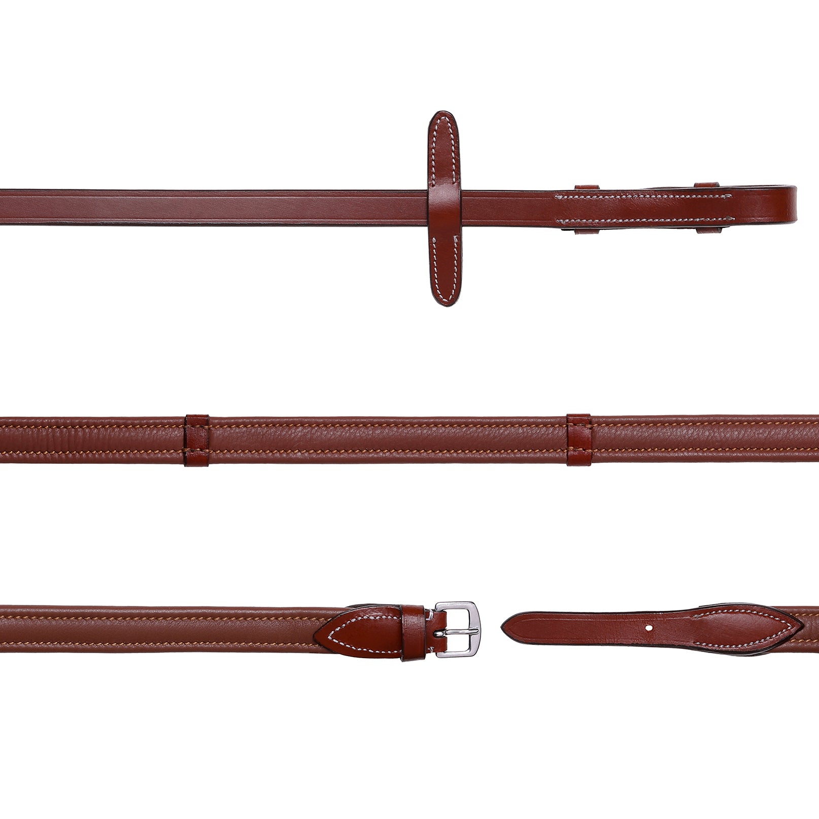 Padded nappa leather reins (flat) with white stitching (silver fittings) - Clearance