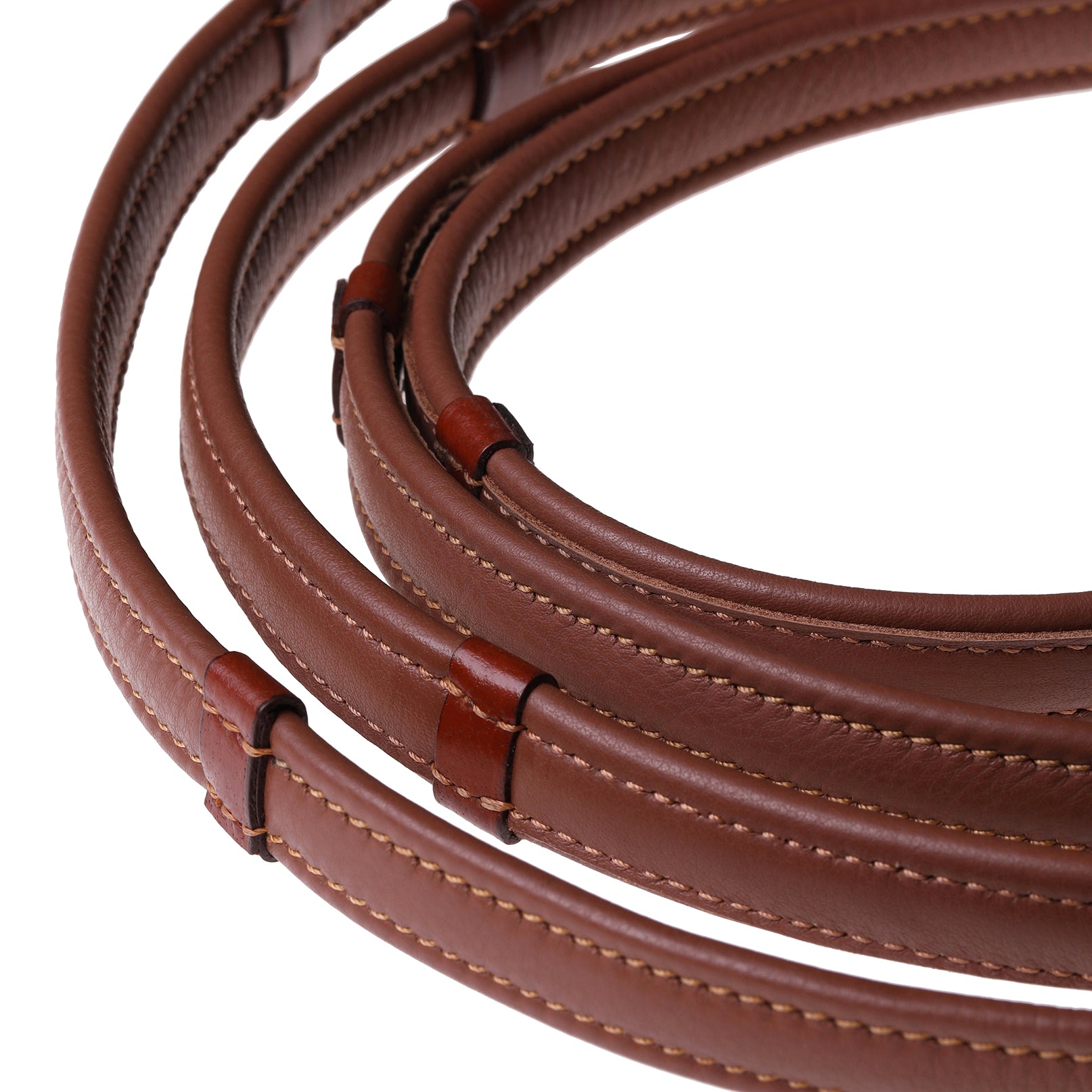 Padded nappa leather reins (flat) with white stitching (silver fittings) - Clearance