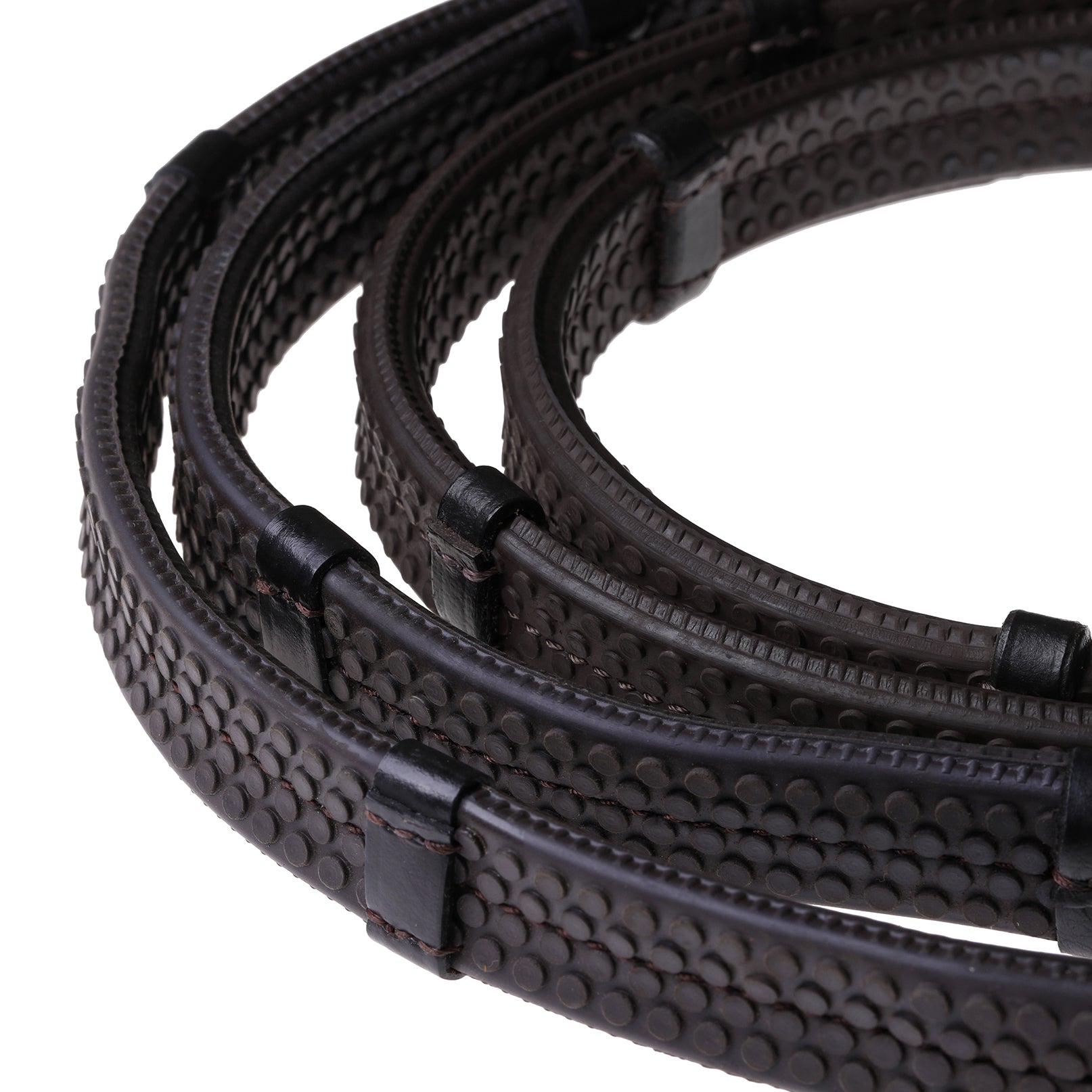 Leather & Rubber Grip Reins (Rolled) - Black & Brown (Silver Fittings)