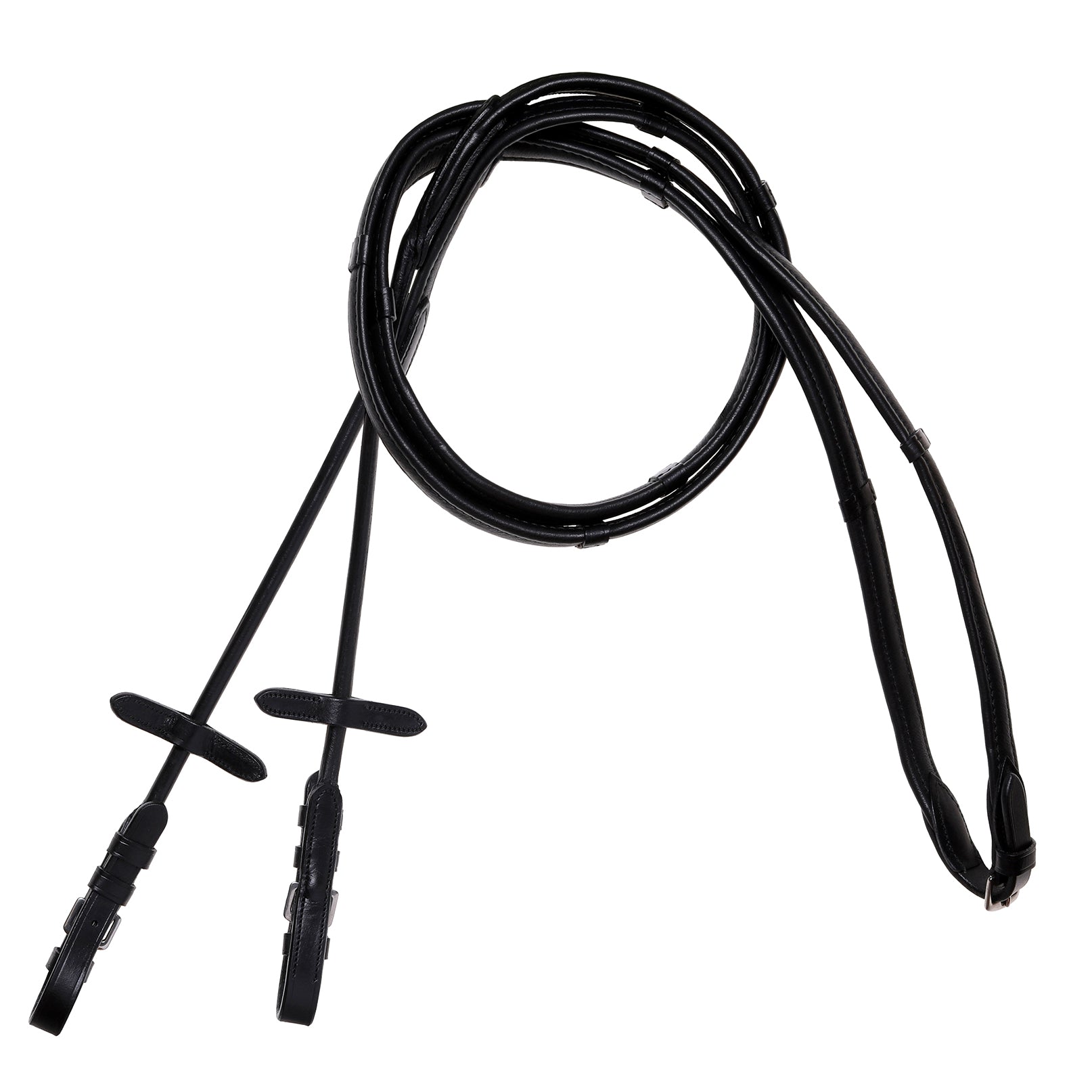 Padded nappa leather reins (rolled) - black & brown (silver fittings) (Lumi Pony) (Mini Pony/Small Pony/Shetland)