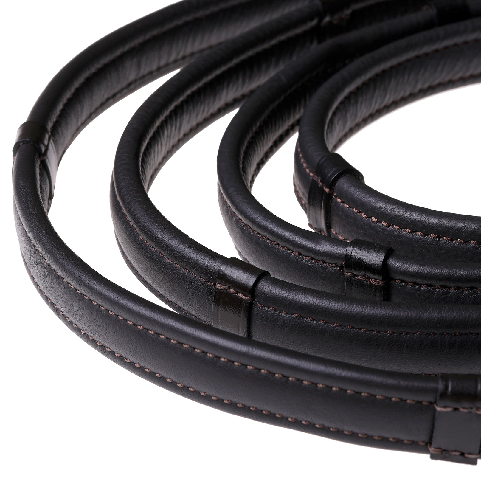 Padded nappa leather reins (rolled) - black & brown (silver fittings) - Clearance