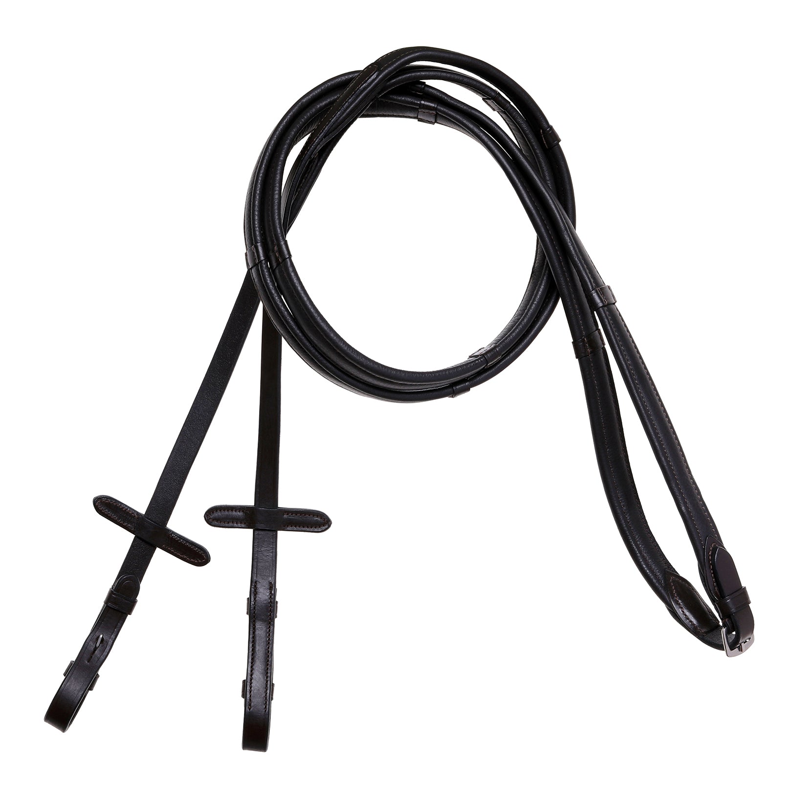 Padded nappa leather reins (flat) - black & brown (silver fittings) (Lumi Pony) - (Small Pony/Shetland) - Clearance