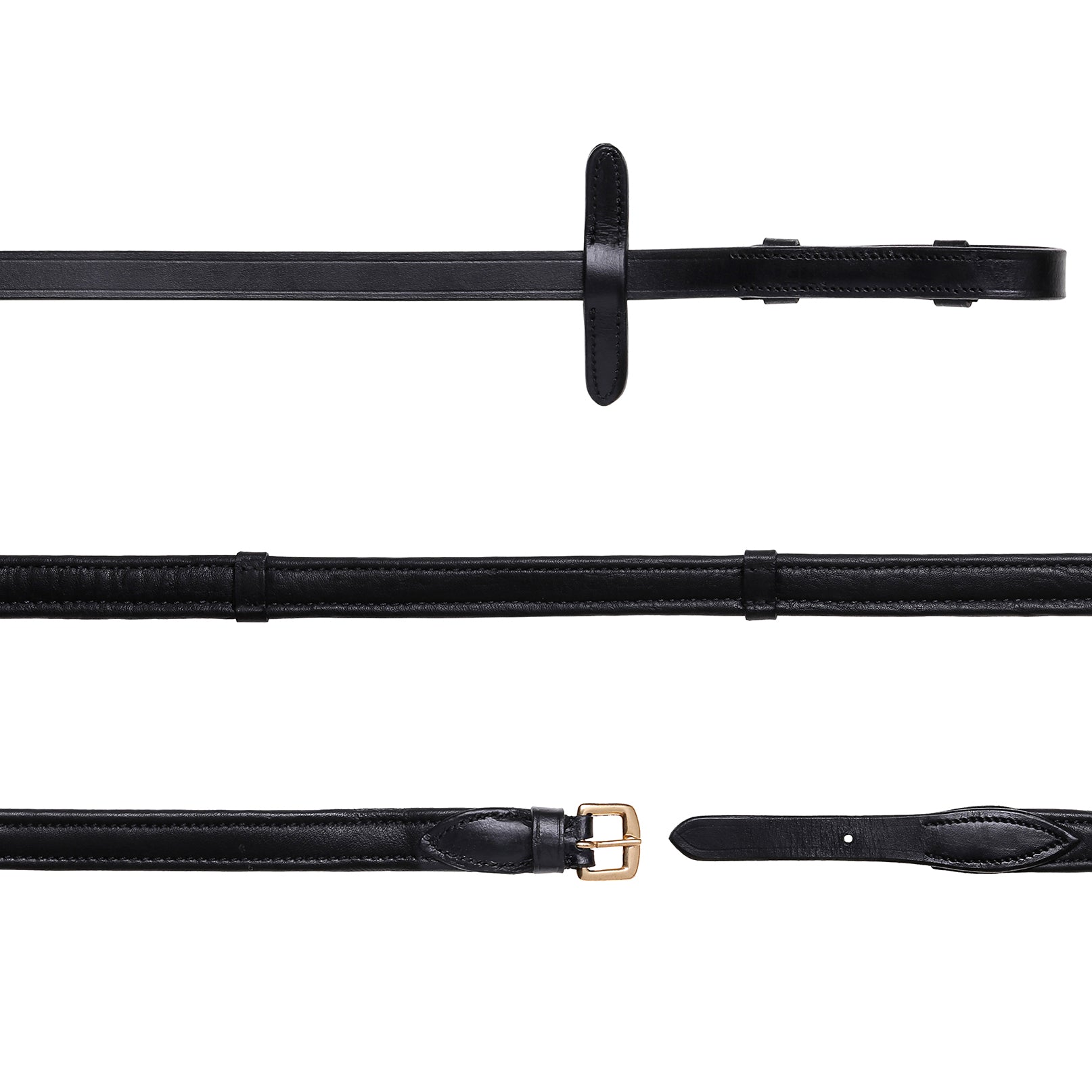 Padded Nappa Leather Reins (Flat) - (Gold Fittings)