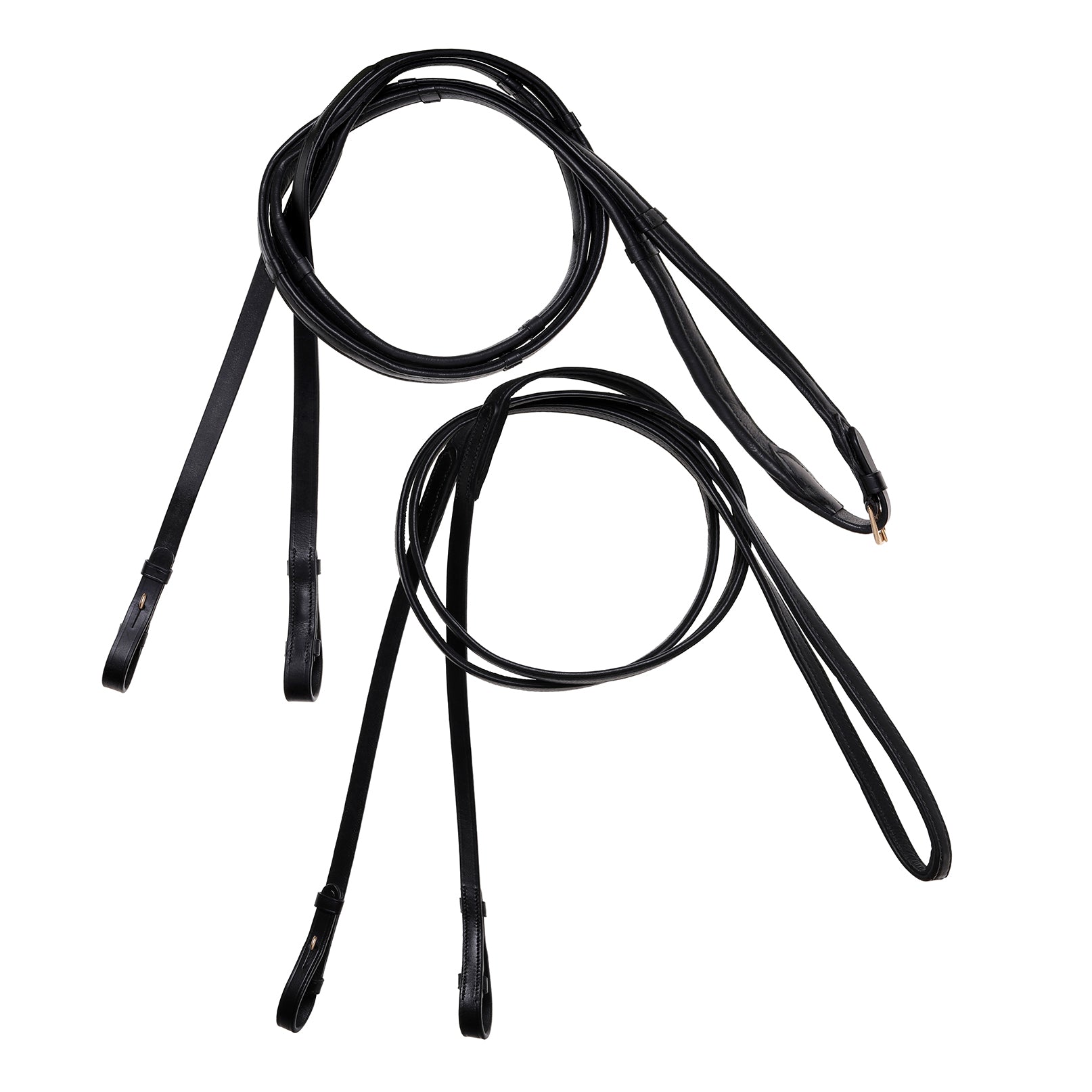 Double Bridle Reins Set (Flat) - (Gold fittings)