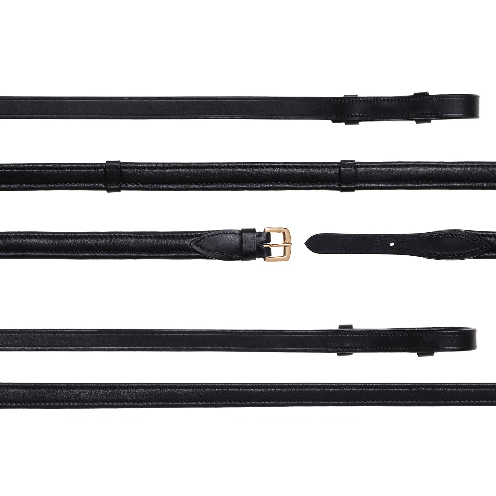 Double Bridle Reins Set (Flat) - (Gold fittings)