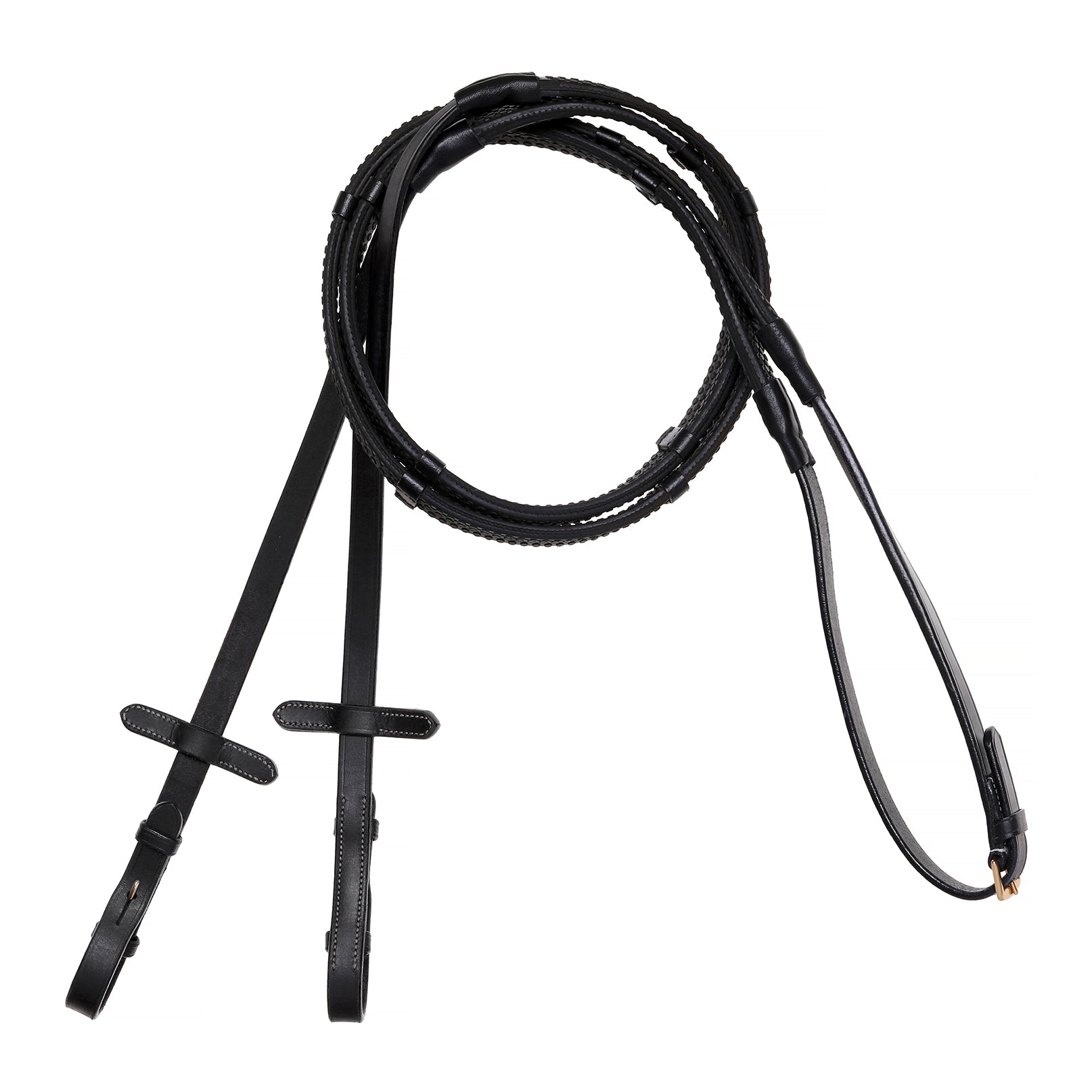 Leather & Rubber Grip Reins (Flat) White Stitch – Brass Fittings