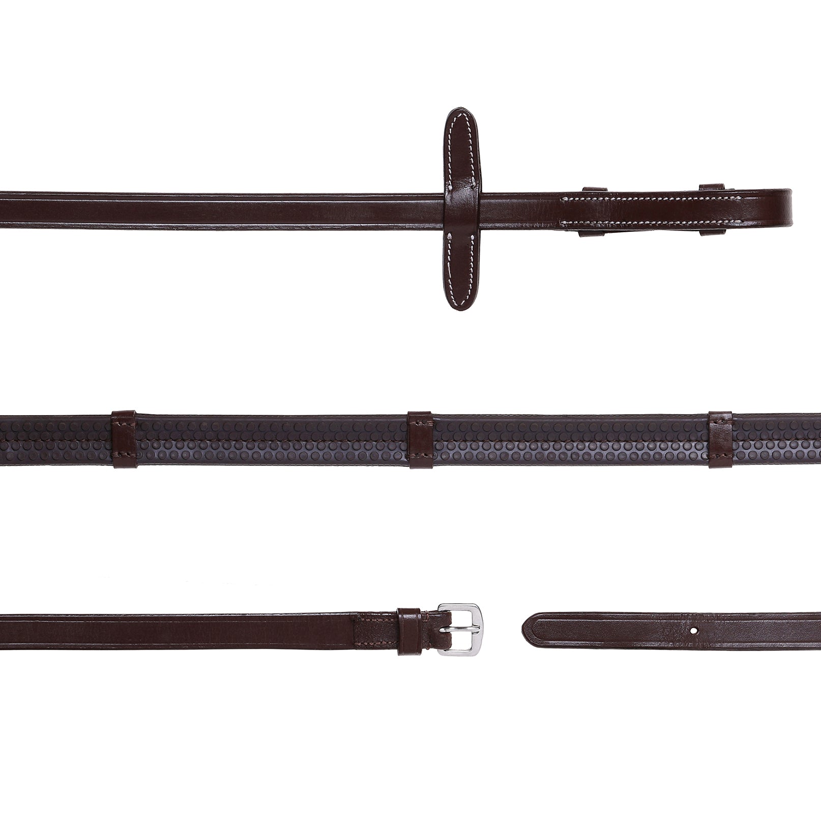 Leather & Rubber Grip Reins (Flat) with white stitching (Silver Billet) (Lumi Pony) (Mini Pony)