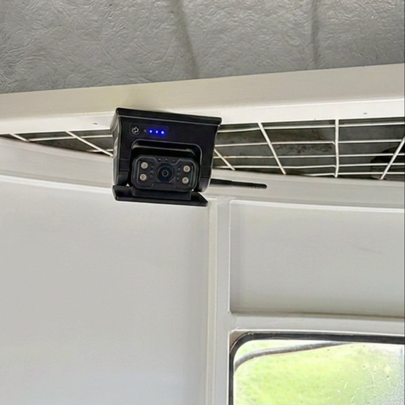Black Security Camera Mounted