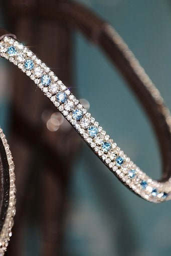 Baby blue, deep wave crystal browband - (black leather) - Lumiere Equestrian