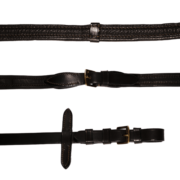 Padded nappa leather reins (flat) - brown (brass fittings)