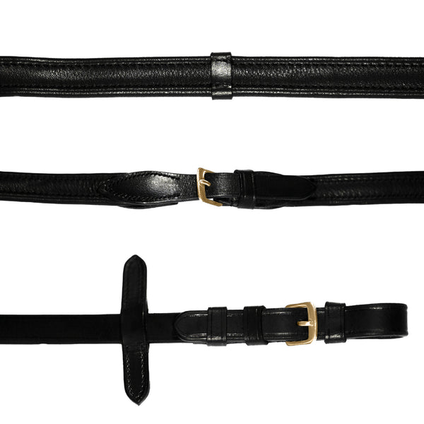 Padded Nappa Leather Reins (Flat) - (Gold Fittings)