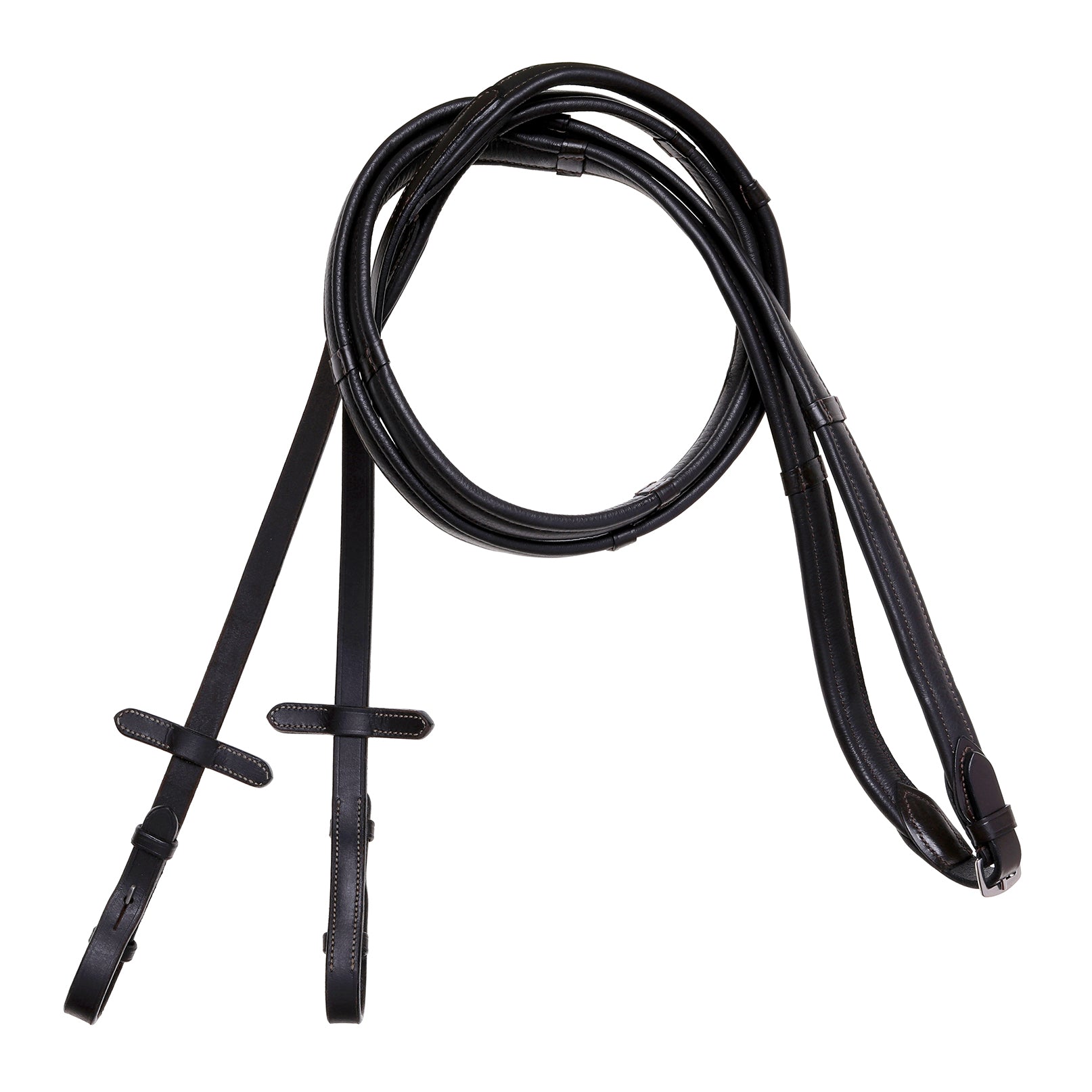 Padded nappa leather reins (flat) with white stitching (silver fittings)