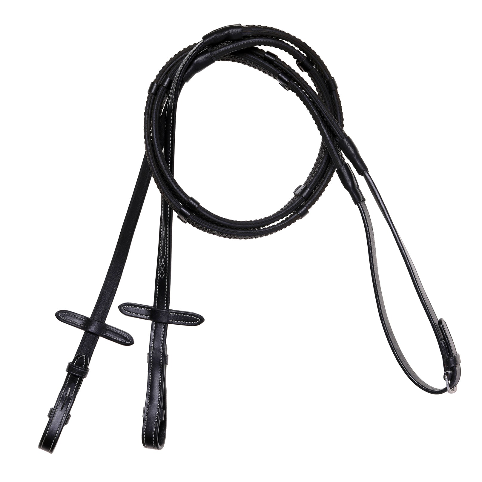 Leather & Rubber Grip Reins (Flat) with white stitching (Silver Billet) (Lumi Pony) (Mini Pony)