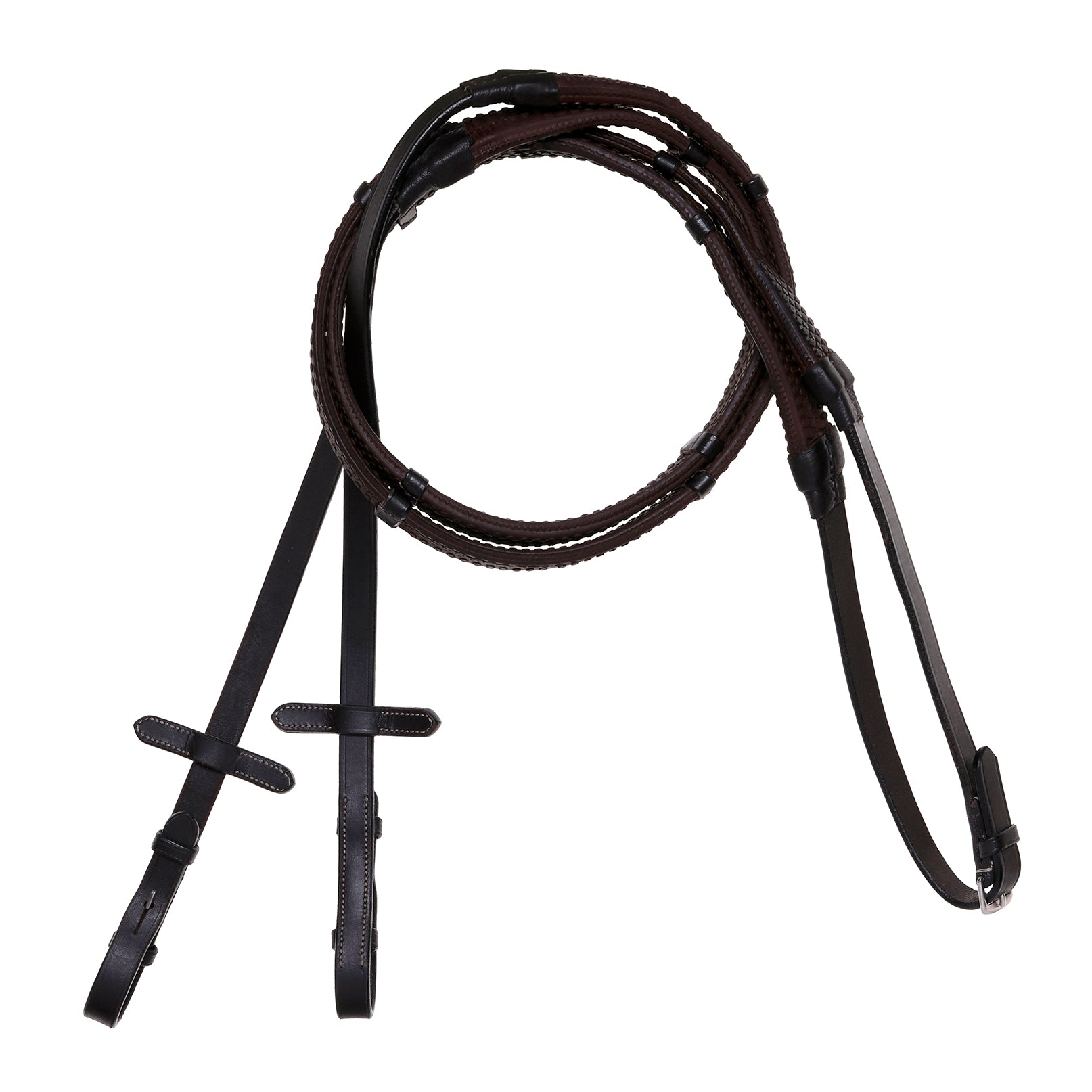 Leather & Rubber Grip Reins (Flat) with white stitching (Silver Billet) (Lumi Pony) - (Pony) - Clearance