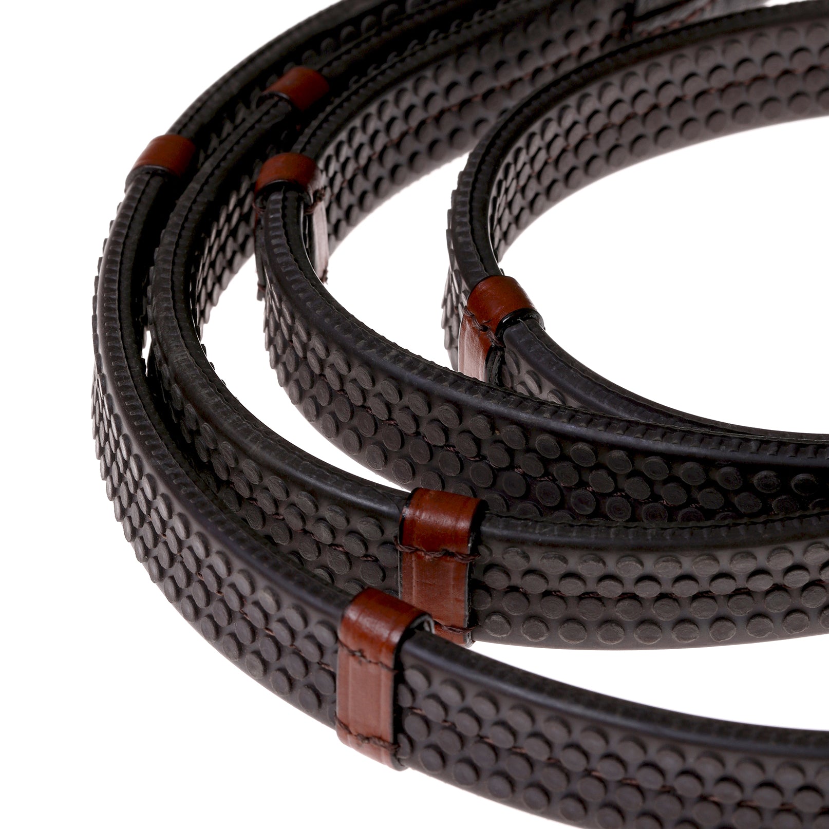 Leather & Rubber Grip Reins (Flat) with white stitching (Silver Billet) (Lumi Pony) - (Pony) -Clearance