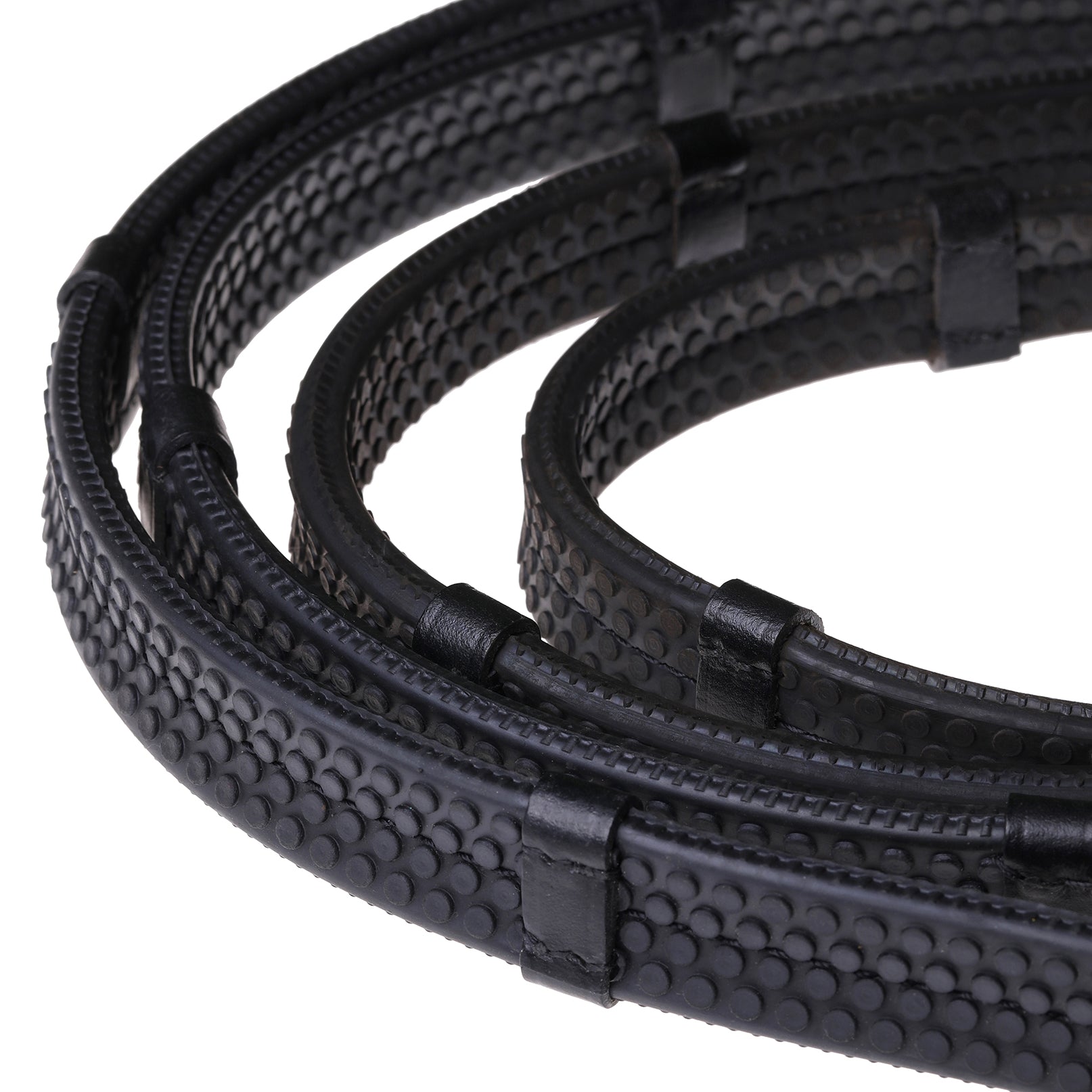 Leather & Rubber Grip Reins (flat) - black & brown (silver fittings)