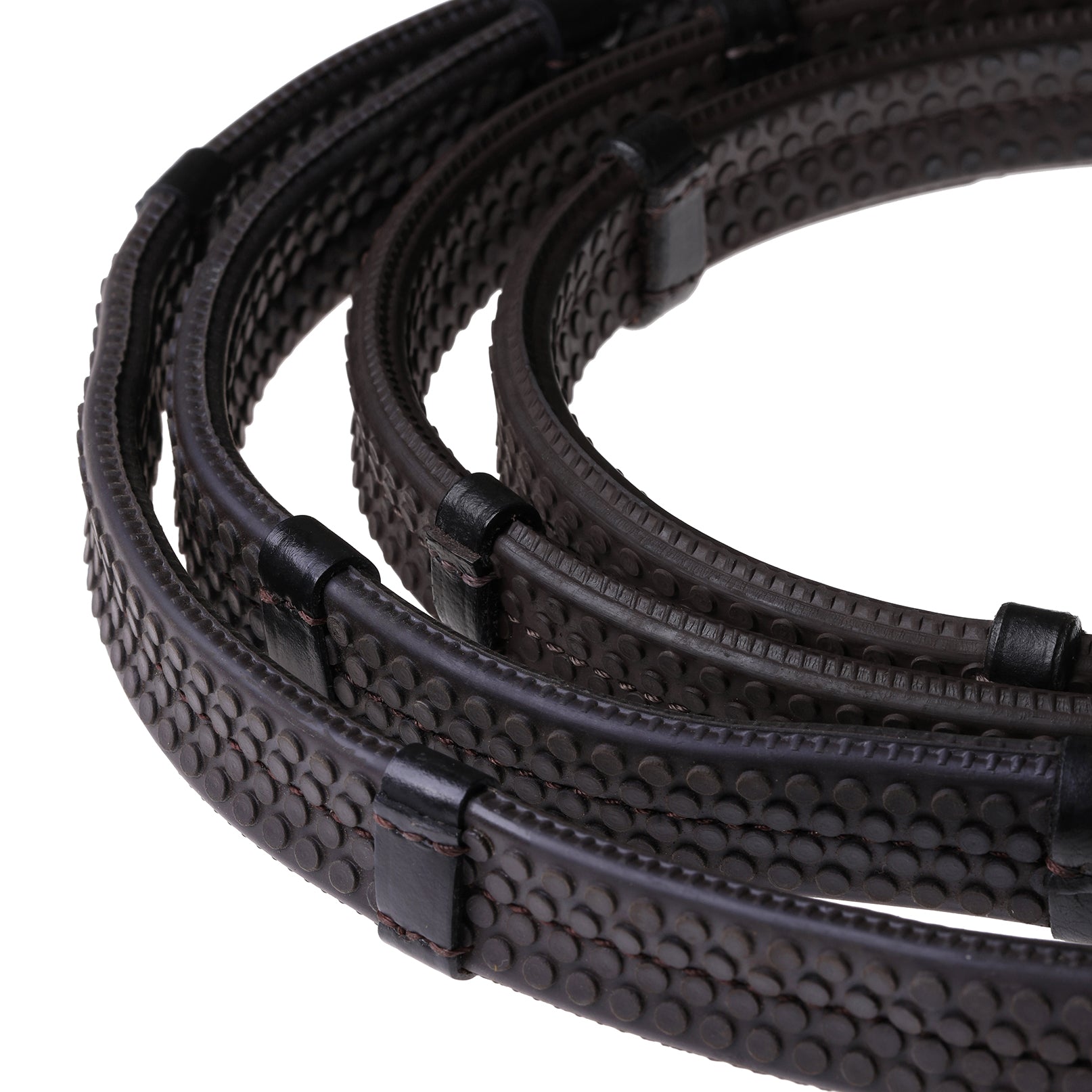 Leather & Rubber Grip Reins (flat) - black & brown (silver fittings)