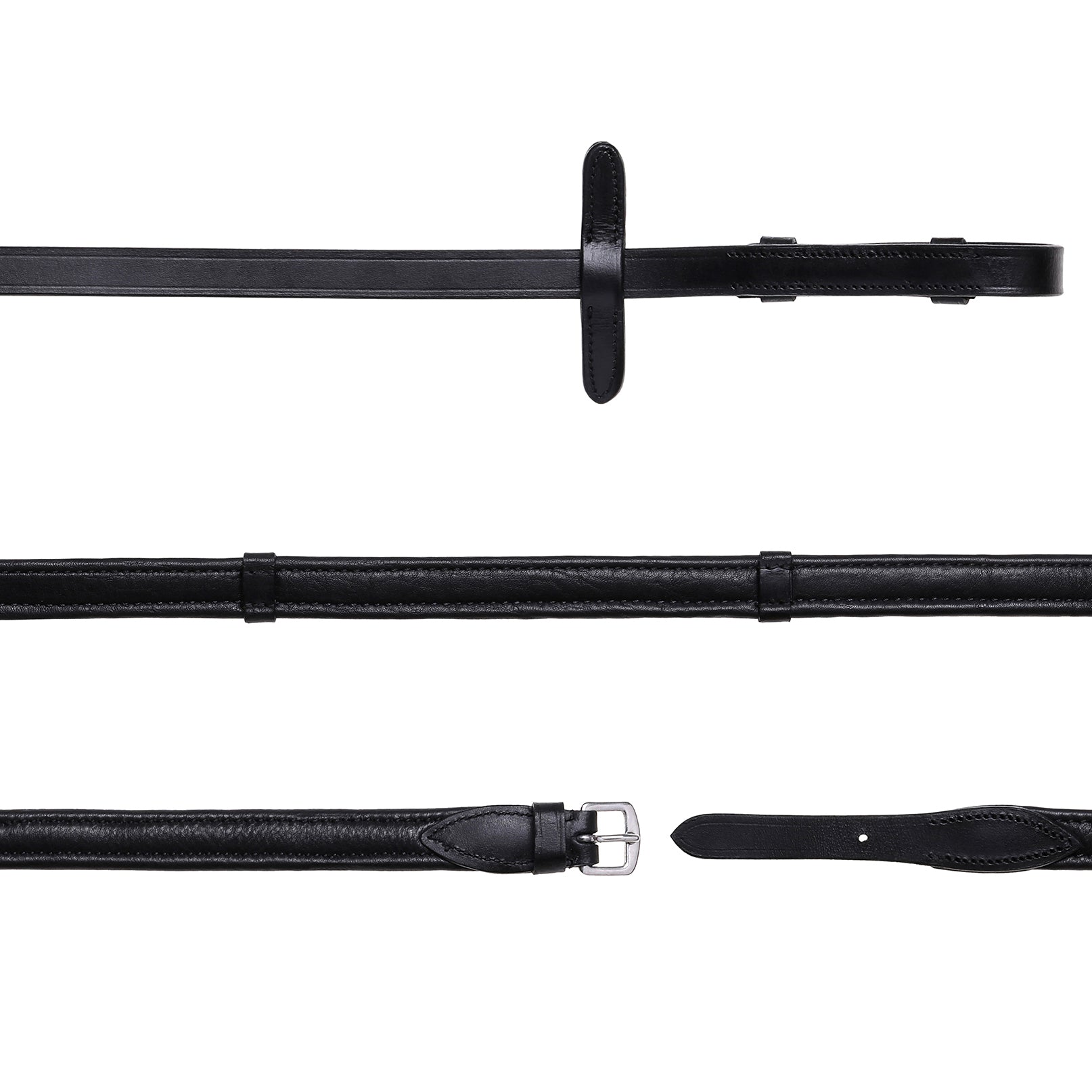 Padded nappa leather reins (flat) - black & brown (silver fittings) (Lumi Pony) (Mini Pony)