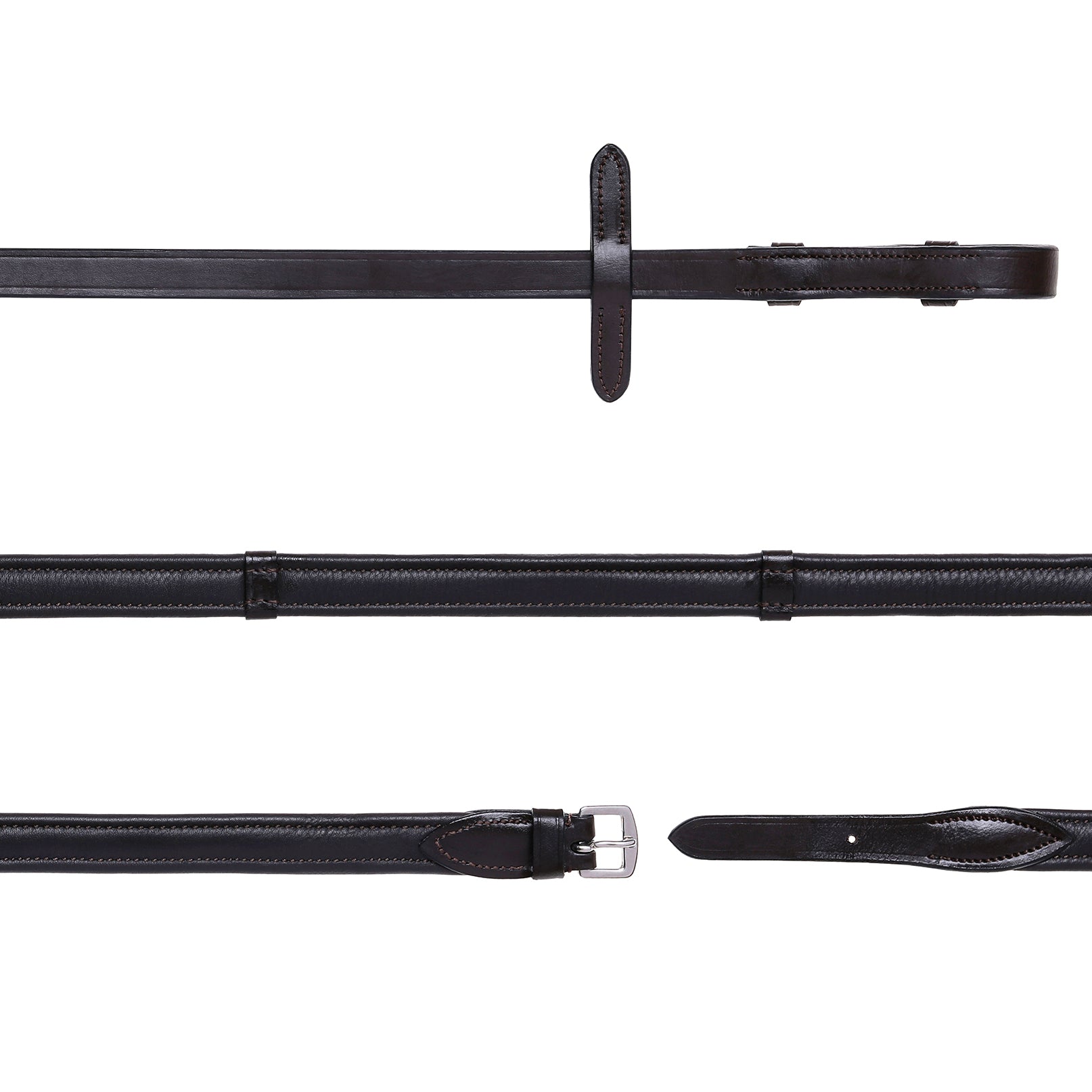 Padded nappa leather reins (flat) - black & brown (silver fittings) (Lumi Pony) - (Small Pony/Shetland) - Clearance