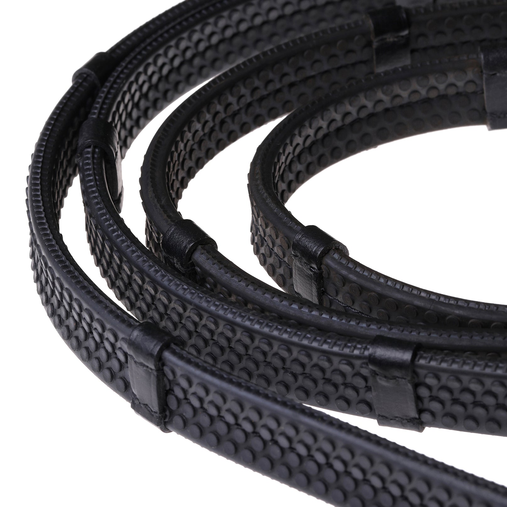 Leather & Rubber Grip Reins (Flat) White Stitch – Brass Fittings