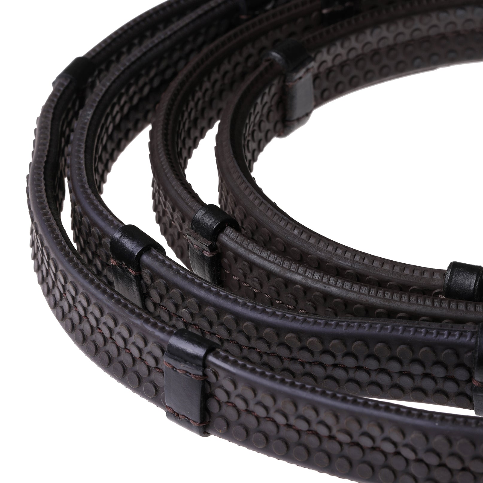 Leather & Rubber Grip Reins (Flat) White Stitch – Brass Fittings