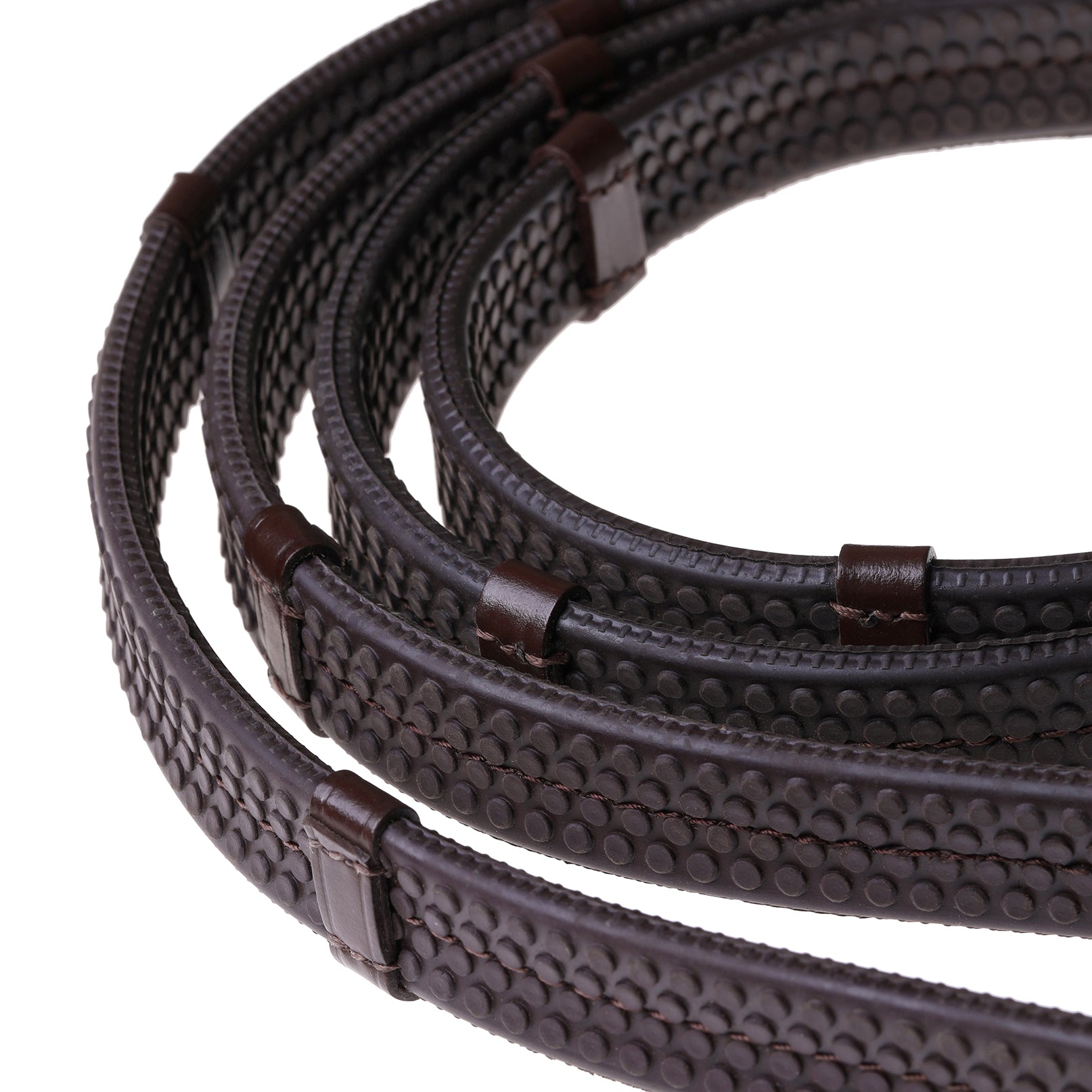 Leather & Rubber Grip Reins (flat) - black & brown (silver fittings)