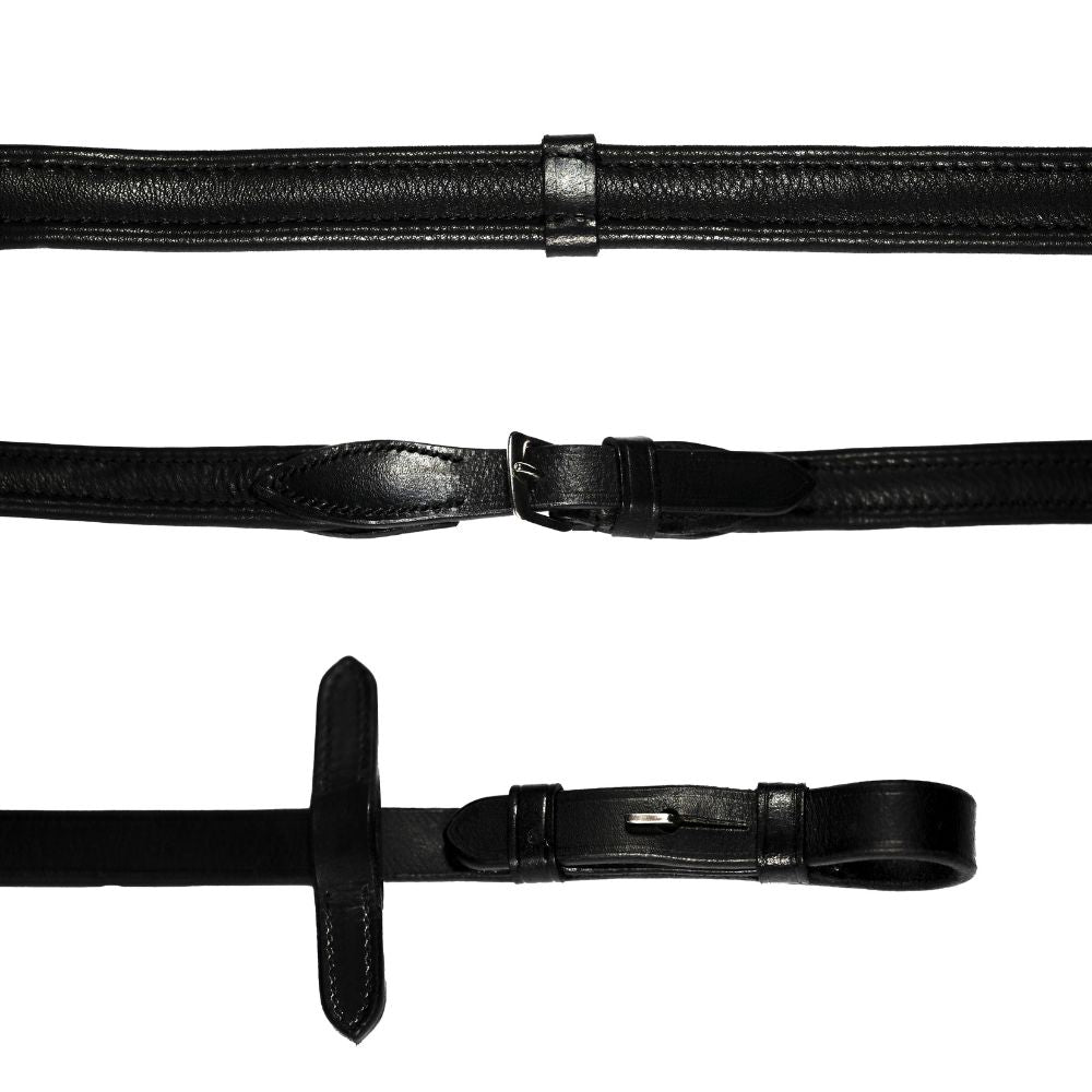 Padded nappa leather reins (flat) - black & brown (silver fittings)