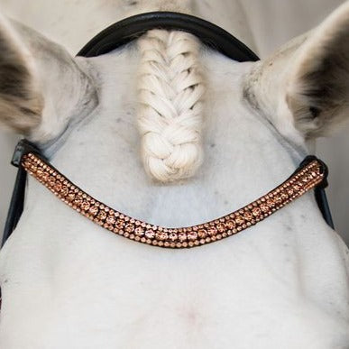 Rose gold crystal browband - (black & brown leather) - Lumiere Equestrian