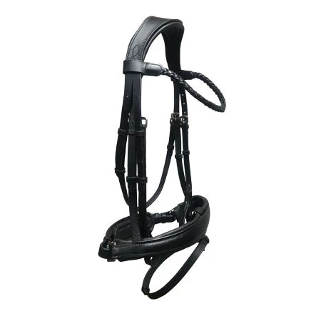 'Alina' black/brown Italian leather bridle (convertible) - Lumiere Equestrian