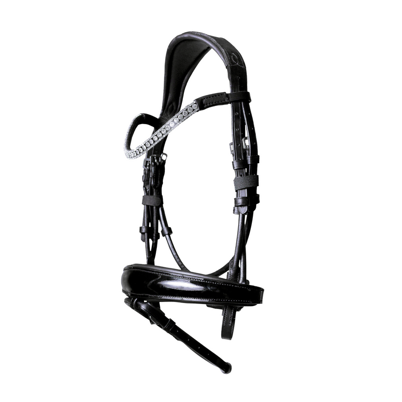 ‘Amie’ rolled Italian leather bridle (hanoverian) - black - Lumiere Equestrian