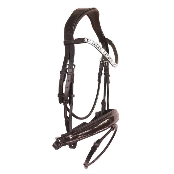 'Amie' rolled Italian leather bridle (hanoverian) - brown - Lumiere Equestrian