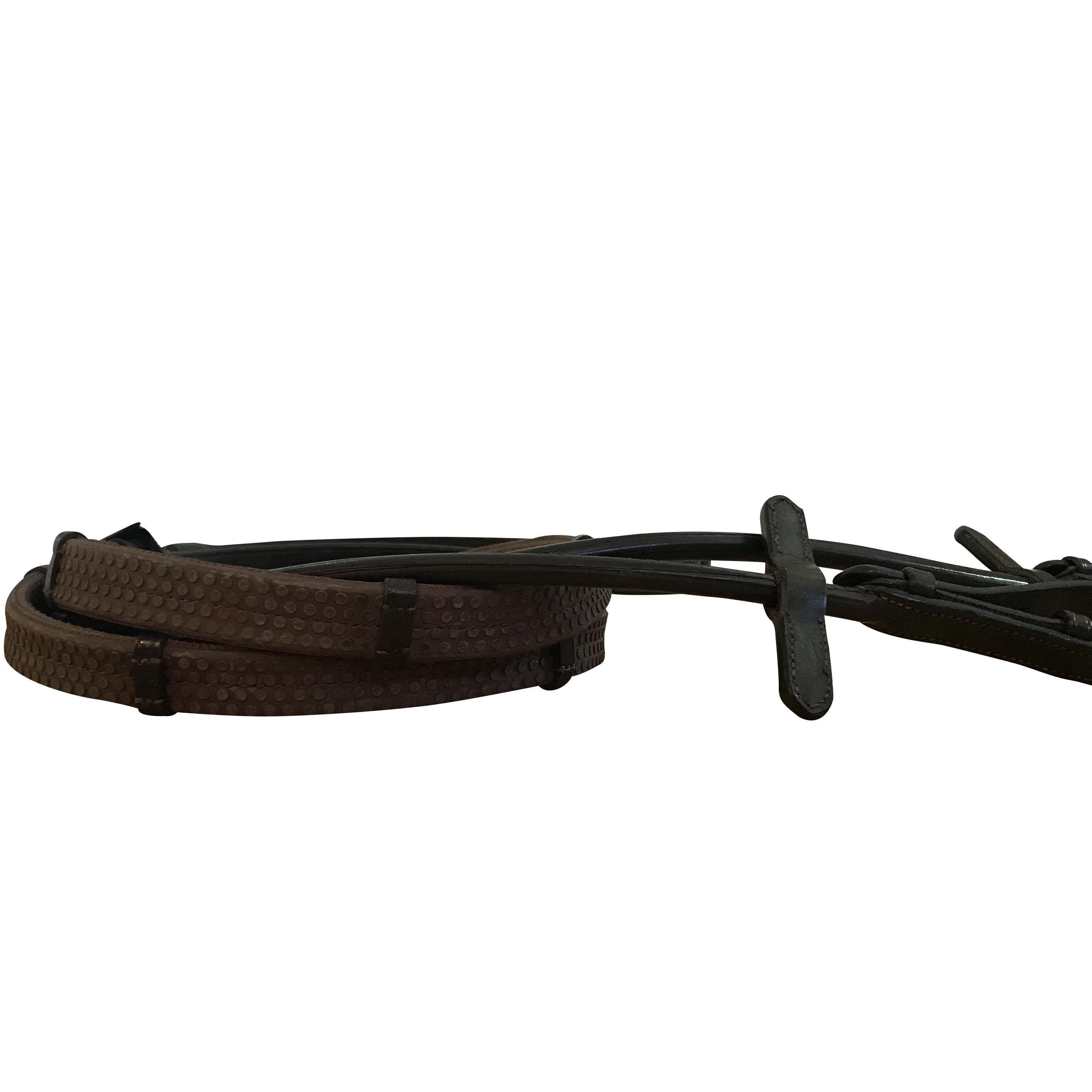 Leather & rubber grip reins (rolled) - black or brown (silver fittings) - Lumiere Equestrian