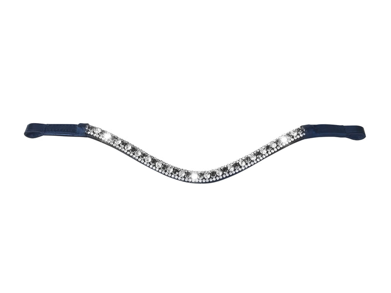 Silver, deep wave crystal browband - (black leather, smaller loop) - Lumiere Equestrian