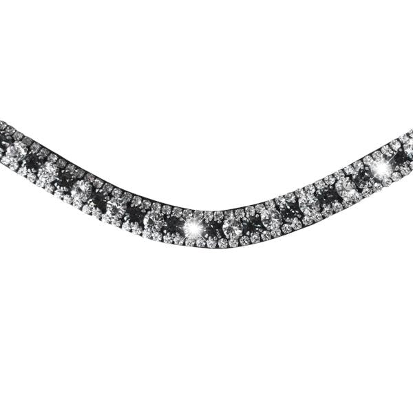 Silver, deep wave crystal browband - (black leather, smaller loop) - Lumiere Equestrian