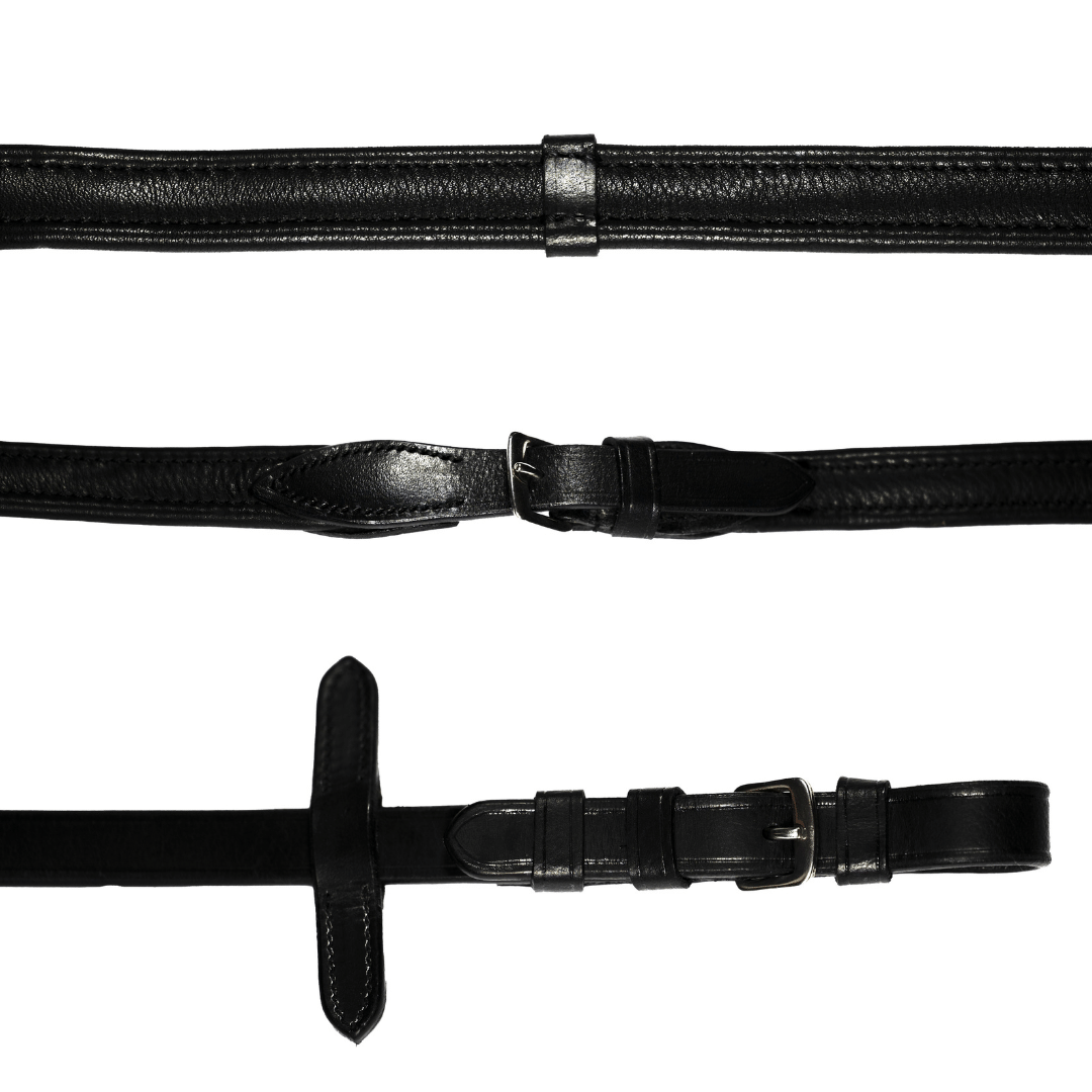 Padded nappa leather reins (flat) - black & brown (silver fittings) - Lumiere Equestrian