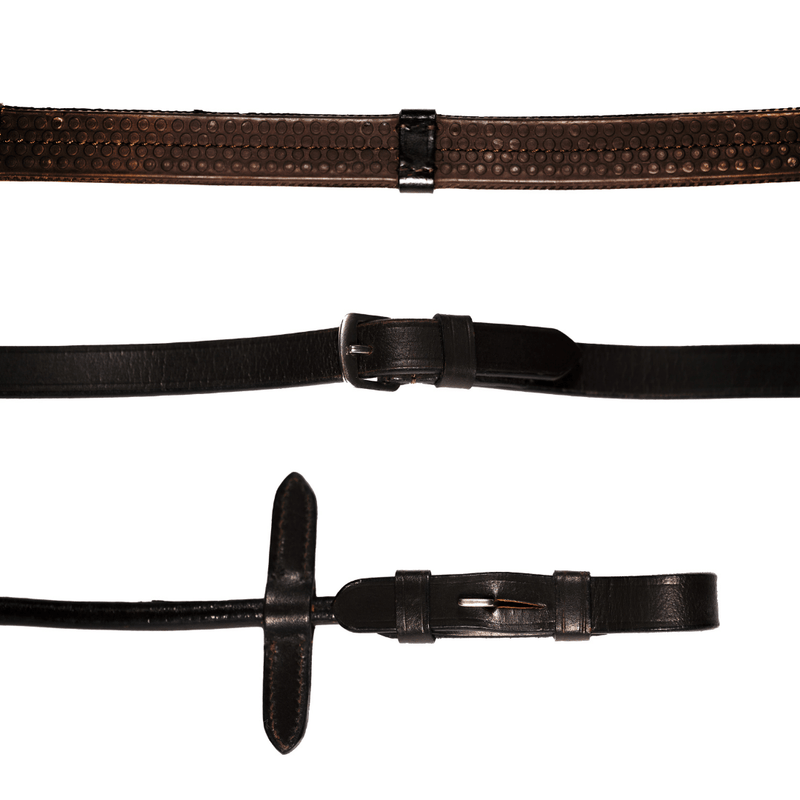 Leather & Rubber Grip Reins (Rolled) - Black & Brown (Silver Fittings)