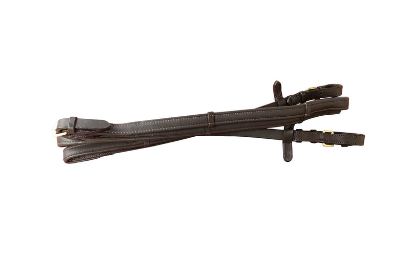Padded nappa leather reins (flat) - brown & brass