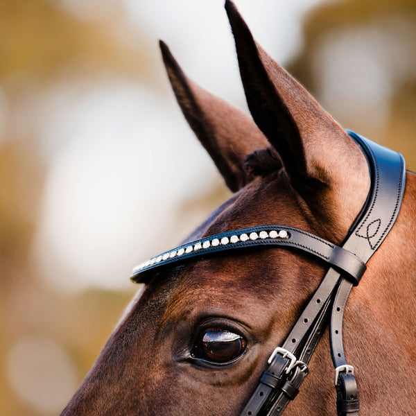 Swarovski crystal browband - (black leather) - Lumiere Equestrian