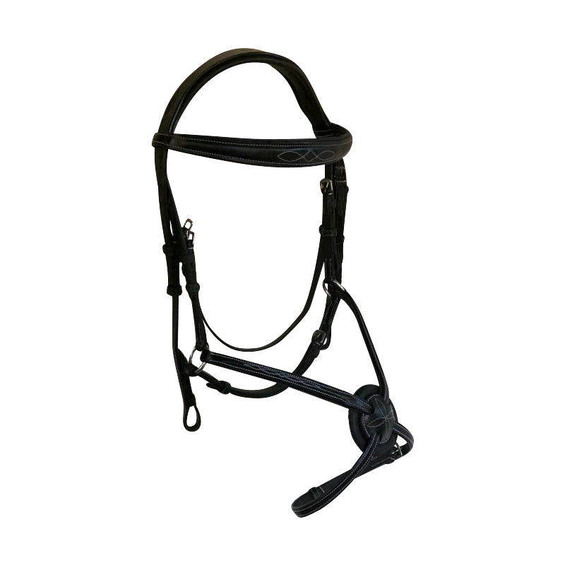 'Ava' Italian leather grackle bridle (no sheepskin) - black & brown - Lumiere Equestrian