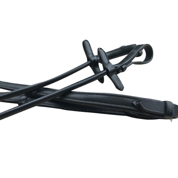 Padded nappa leather reins (rolled) - black & brown (silver fittings) - Lumiere Equestrian