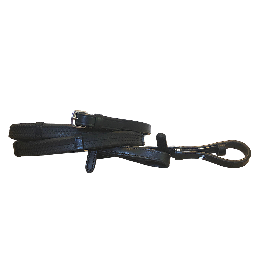 Leather & rubber grip reins (flat) - black/brown (silver fittings) - Lumiere Equestrian