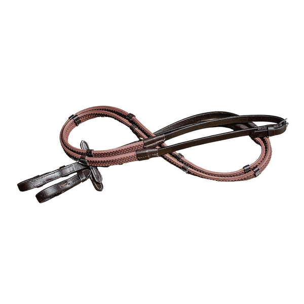 Leather & Rubber Grip Reins (Flat) - Oak (Silver fittings) - Clearance