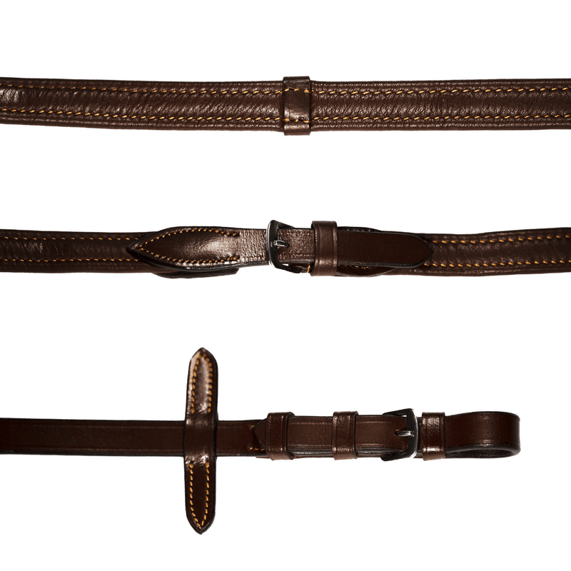 Padded nappa leather reins (flat) - light tan (silver fittings)