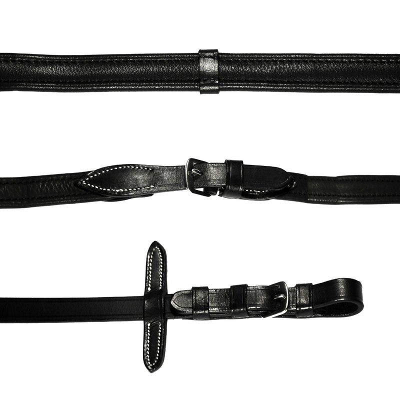 Padded nappa leather reins (flat) with white stitching (silver fittings)